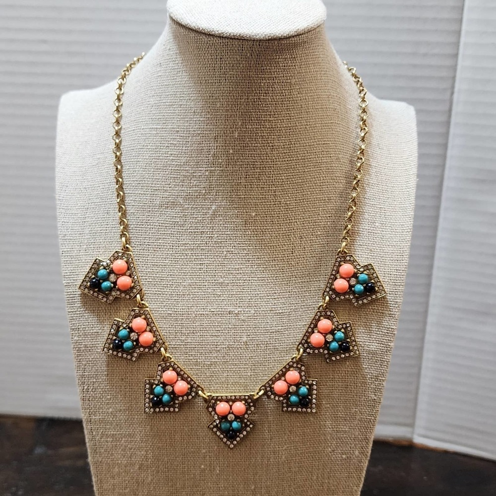 J. Crewโ gold peach and teal art deco vintage vibes necklace